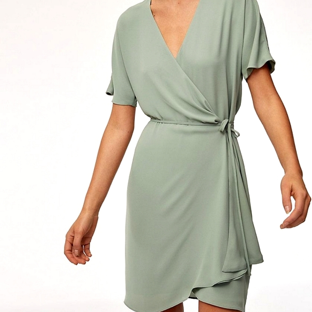 Aritzia Sage Green Wrap Mini Dress